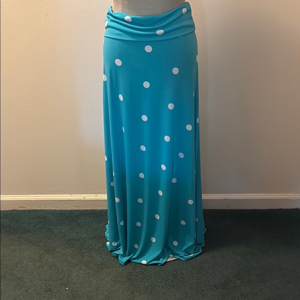 LuLaRoe Blue and White polka dot Maxi Skirt XS
